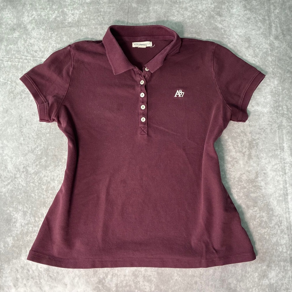 Y2K 2000s Aeropostale Womens Polo Shirt XL Burgundy Maroon A87 Logo Pique
